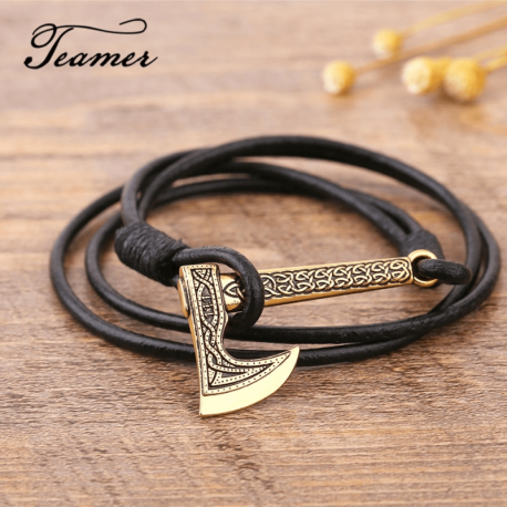 Bracelet Cuir Hache de Vikings